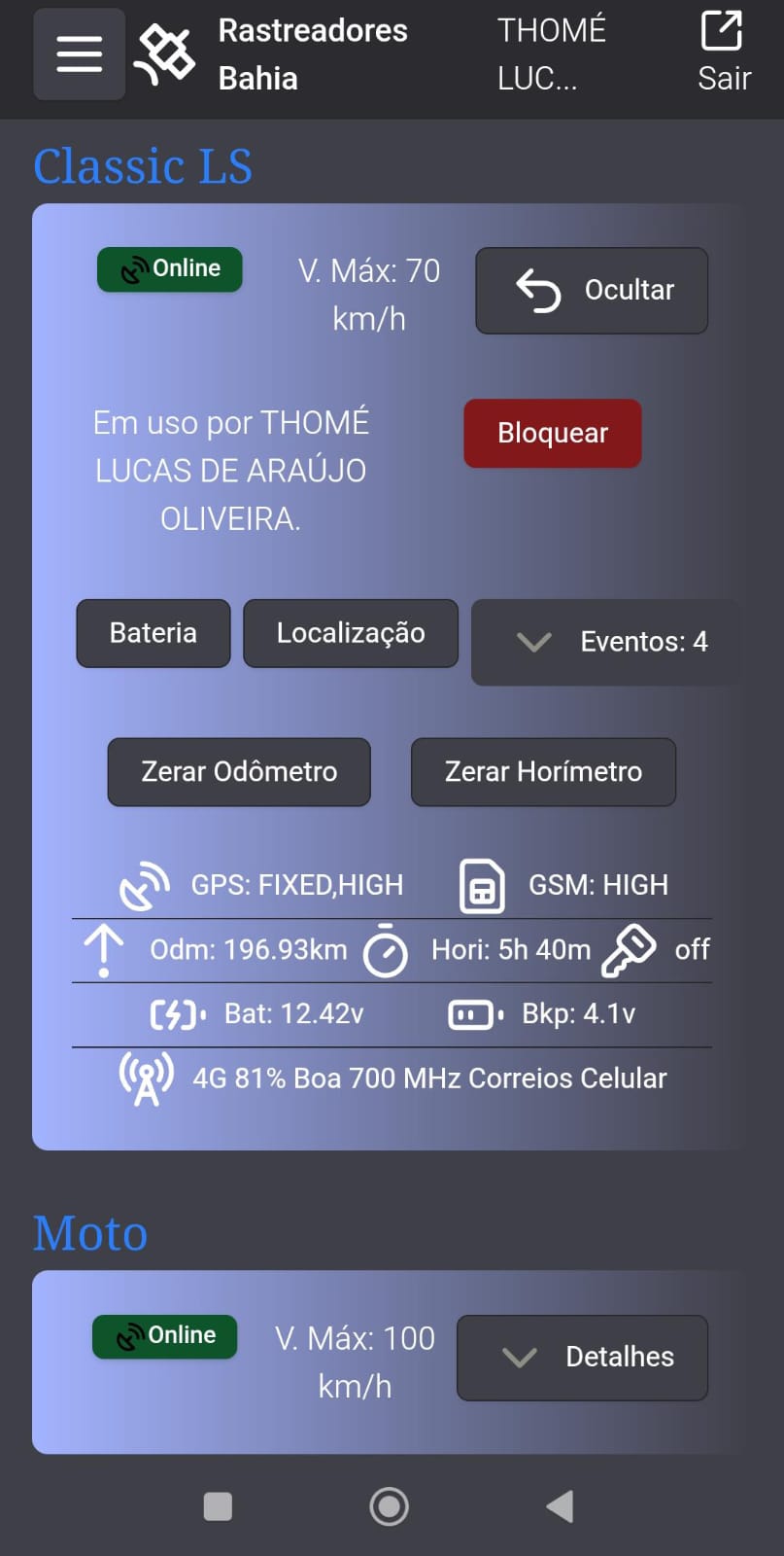Imagem da tela do aplicativo de rastreamento exibindo notificações